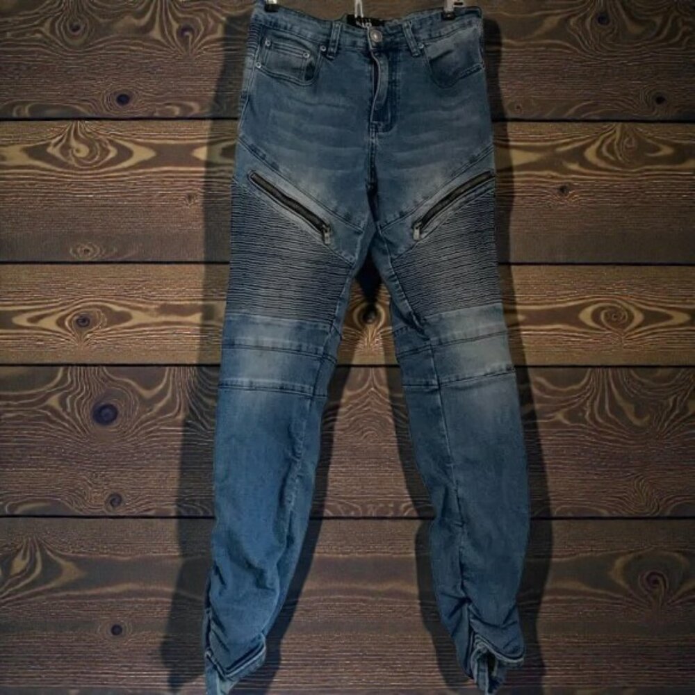 Men's Distressed Biker Jeans - Blue